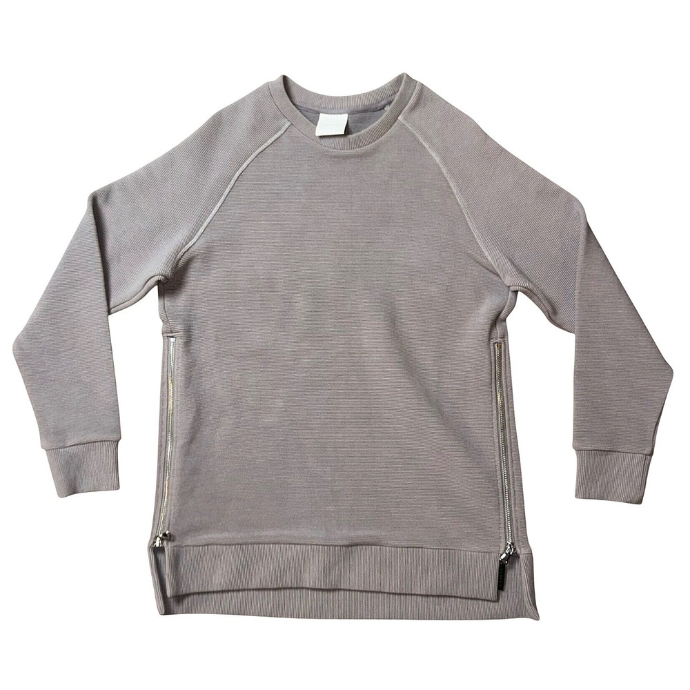 Varley Manning Sweatshirt Grey Lilac Ottoman Ribbed Side Zip Pullover Small
